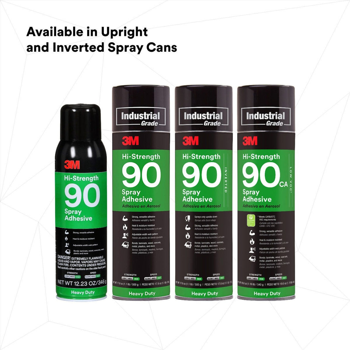 3M 90 Hi-Strength 90 CA Spray Adhesive Low VOC Clear 24 fl oz Can Net Wt 19 oz (7000121418) (12 Pack) - 10