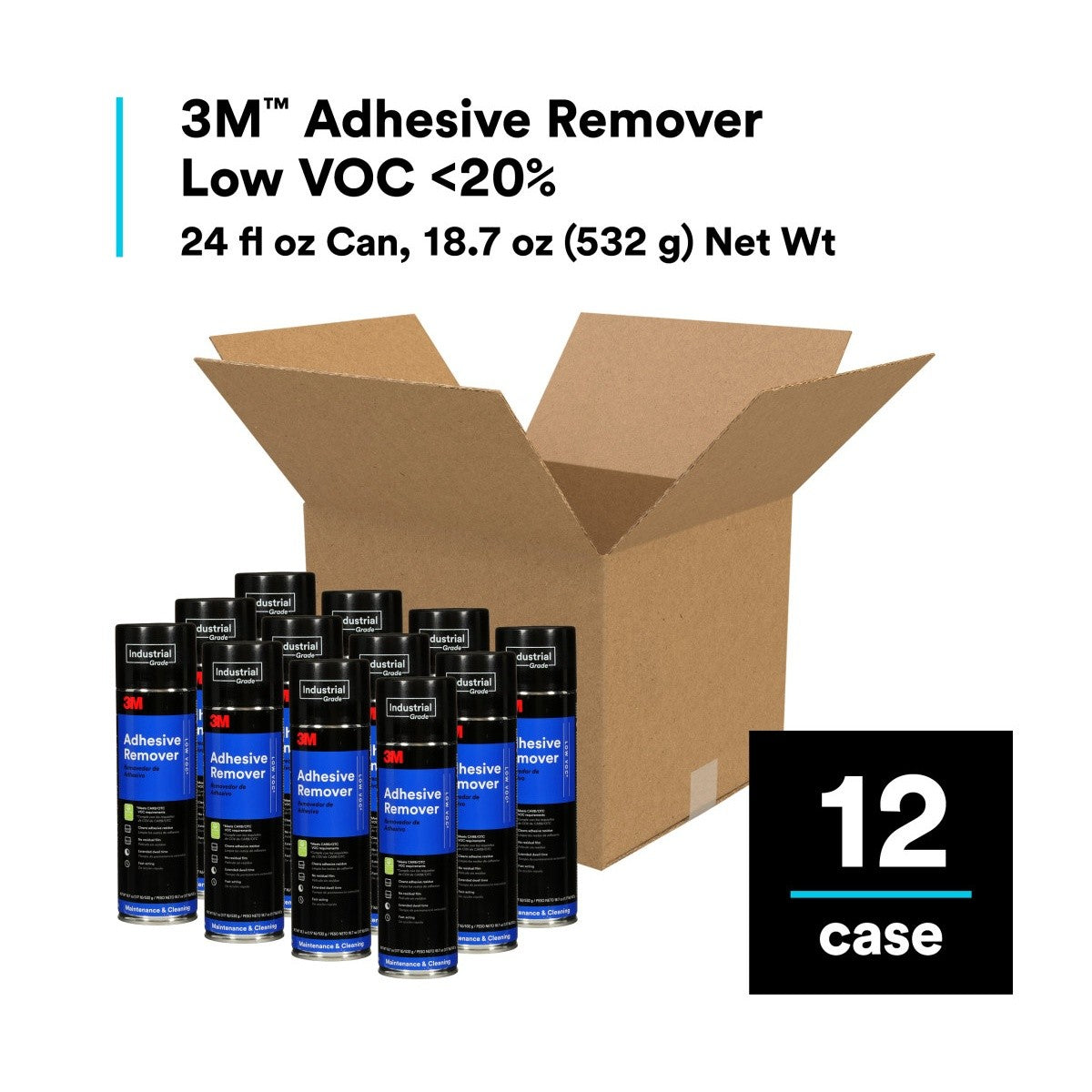 3M ADH REMOVER Adhesive Remover Low VOC 20 Percent Aerosol Can, Transparent, 24 fl oz, Net Wt 18.7 oz (7000121420) (12 Pack) - 9