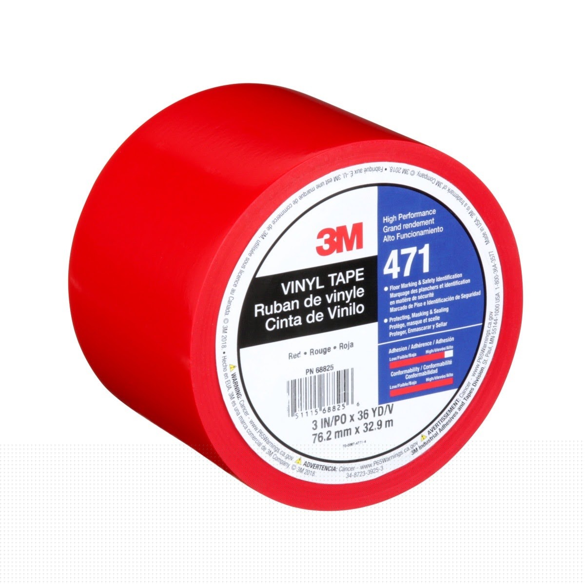 3M 471 Vinyl Tape, Red, 3 in x 36 yd, 5.2 mil (7000122474) (12 Pack) - 3