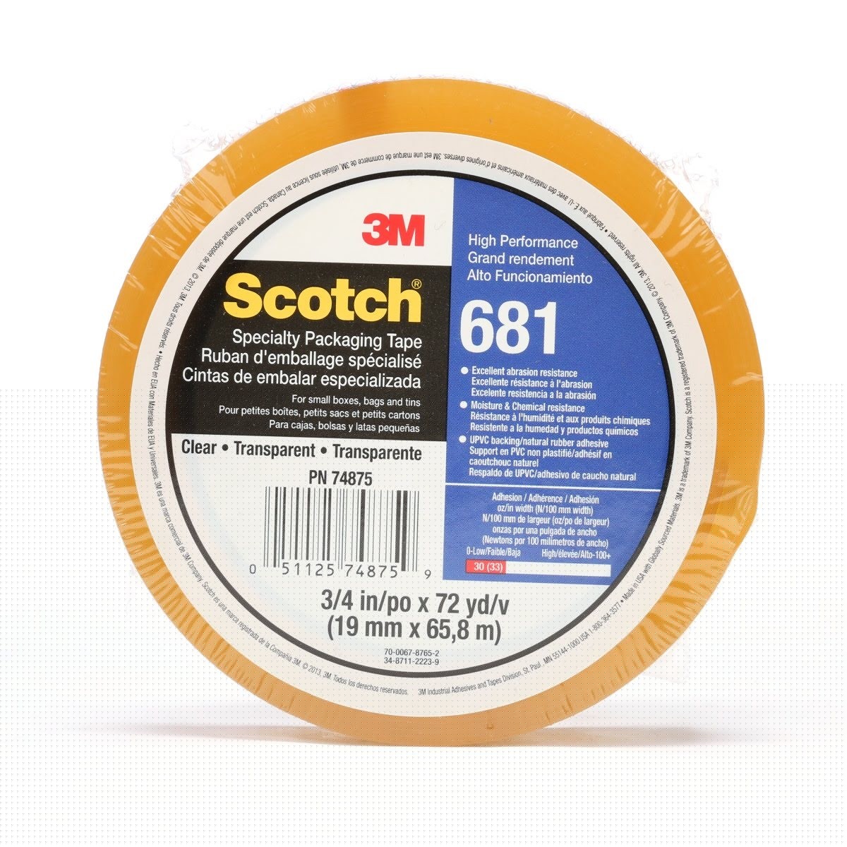 3M 681 Scotch Light Duty Packaging Tape, Clear, Moisture Chemical Resistant, 2 in x 72 yd (7000123291) (24 Pack)