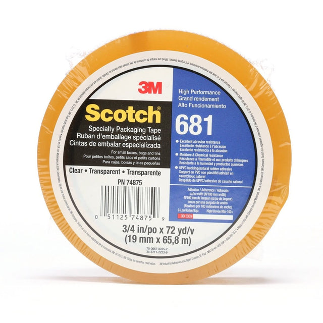 3M 681 Scotch Light Duty Packaging Tape, Clear, Moisture Chemical Resistant, 2 in x 72 yd (7000123291) (24 Pack)