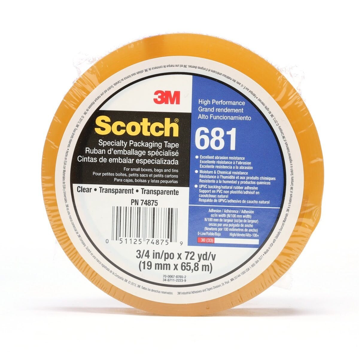 3M 681 Scotch Light Duty Packaging Tape, Clear, Moisture Chemical Resistant, 2 in x 72 yd (7000123291) (24 Pack)