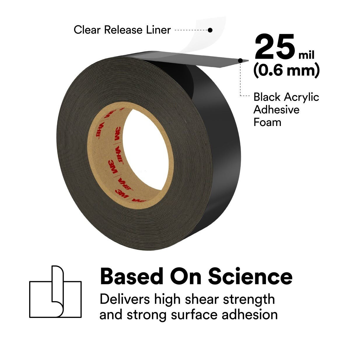3M 4929 VHB Double Sided Acrylic Foam Tape, Black, 25 mil, 3/4 in x 72 yd (7000123401) (12 Pack) - 7