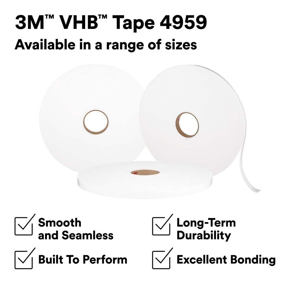 3M 7000123403 VHB Tape 4959, White, 1/2 in x 36 yd 120 mil (18 Pack) - 8