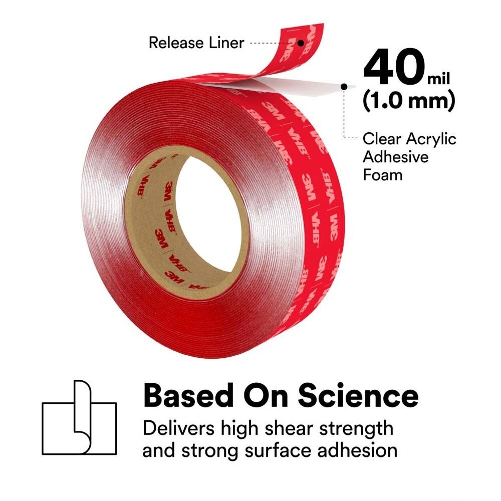 3M 7000123482 VHB Tape 4910, Clear, 1/2 in x 36 yd, 40 mil (4 Pack) - 2