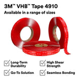 3M 7000123482 VHB Tape 4910, Clear, 1/2 in x 36 yd, 40 mil (4 Pack) - 7