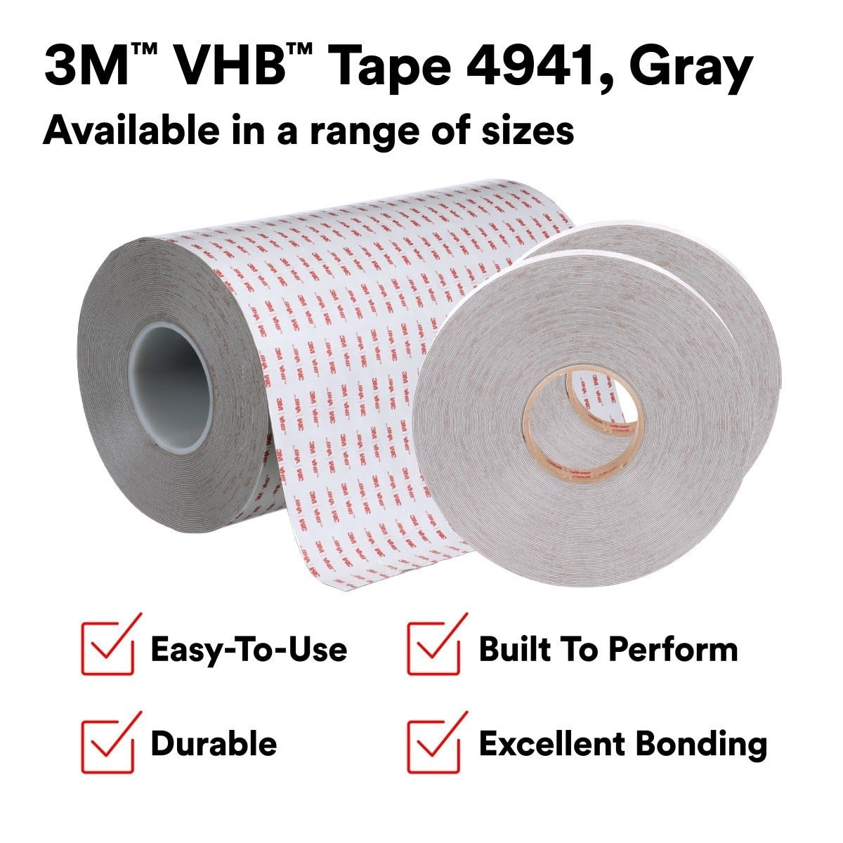 3M 4941 VHB Tape, Gray, 1 in x 36 yd, 45 mil (7000123490) (2 Pack) - 8