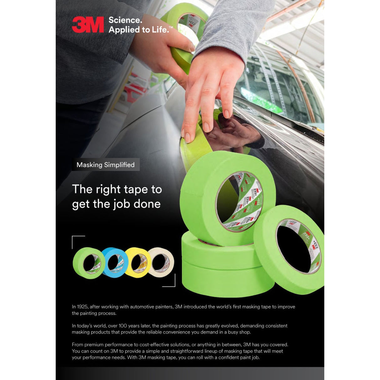 3M 233+ 26341 Scotch Performance Green Masking Tape, 72 mm x 55 m, Green (7000123776) (8 Pack) - 8