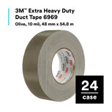 3M 6969 Extra Heavy Duty Duct Tape, Olive, Industrial Strength, Water Resistant, 10 mil, 48 mm x 54.8 m (7000123814) (24 Pack) - 2