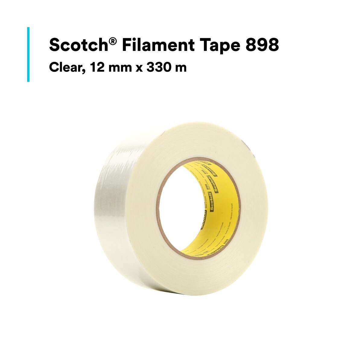 3M 898 Scotch Filament Tape, Clear, 12 mm x 330 m, 6.6 mil (7000123842) (12 Pack)