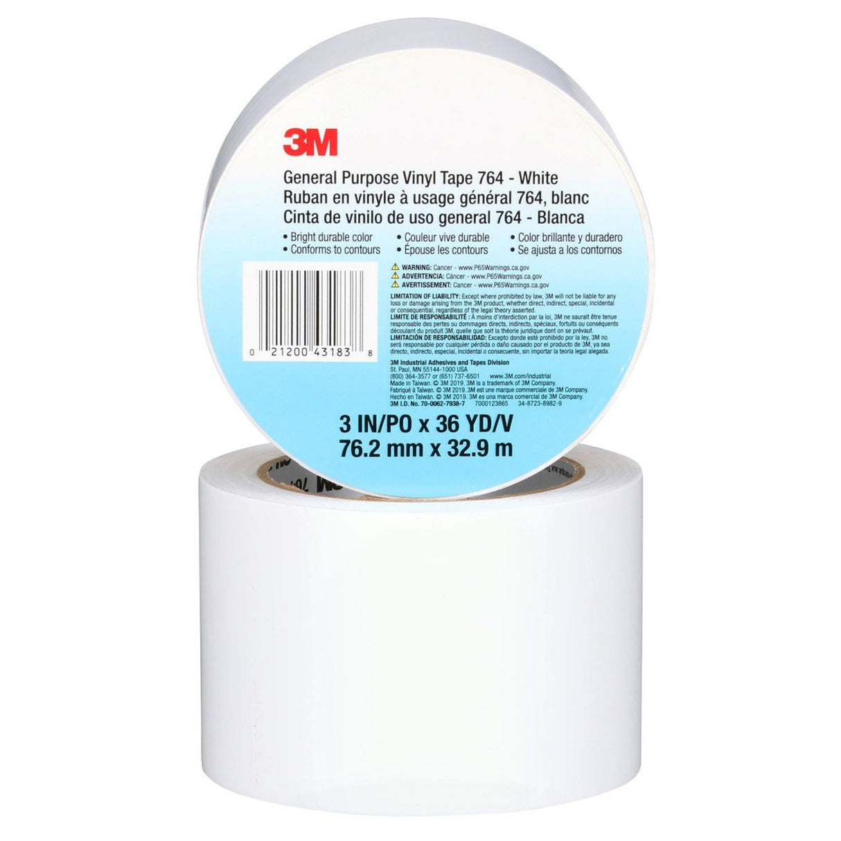 3M 764 43183 General Purpose Vinyl Tape, White, 5 mil, 3 in x 36 yd, Floor Marking, Color Coding (7000123865) (12 Pack) - 8