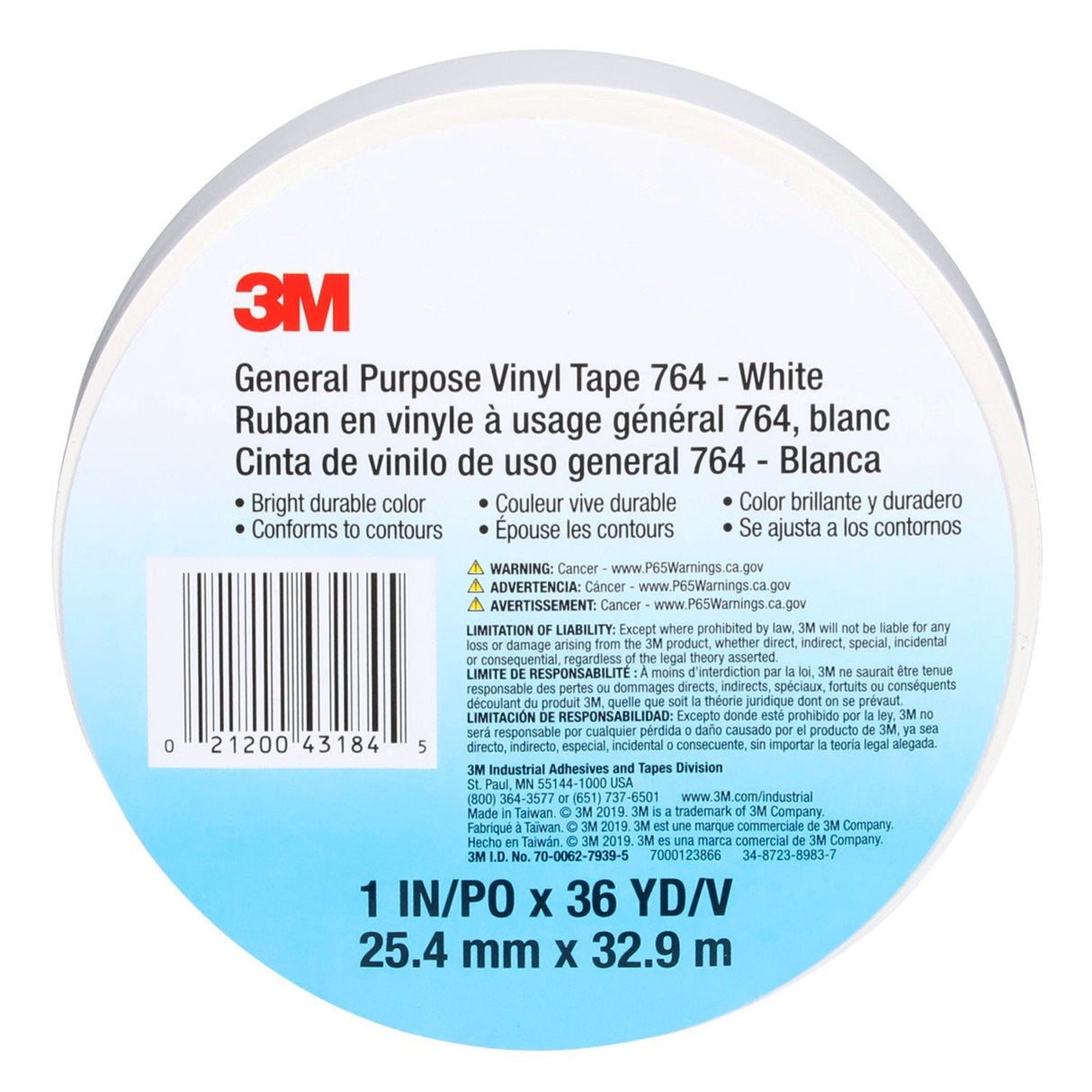 3M 764  General Purpose Vinyl Tape, White, 1 in x 36 yd, 5 mil, Floor Marking, Color Coding, Bundling (43184) (7000123866) (36 Pack) - 9