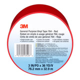 3M 764 General Purpose Vinyl Tape, Red, 3 in x 36 yd (7000123885) (12 Pack) - 7