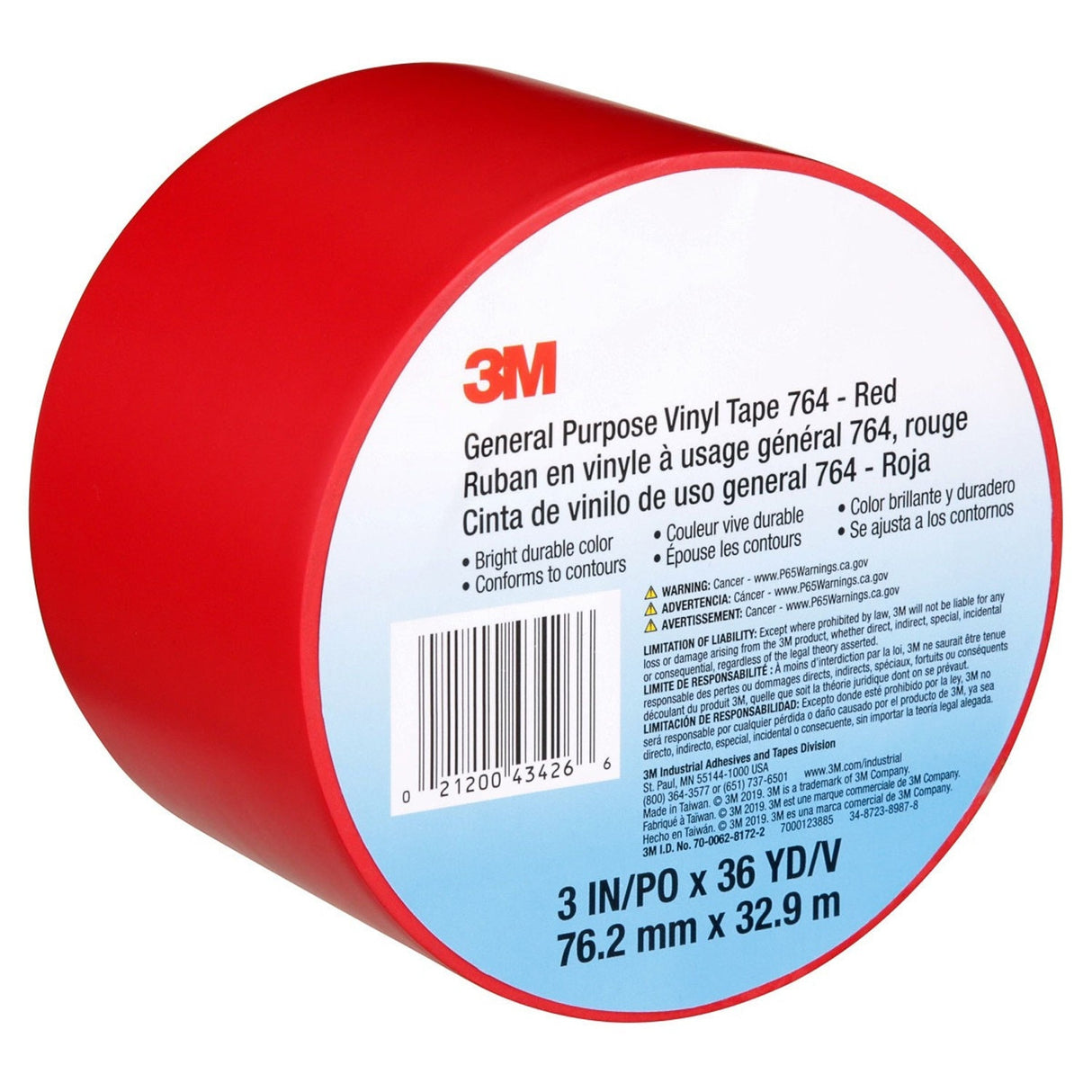 3M 764 General Purpose Vinyl Tape, Red, 3 in x 36 yd (7000123885) (12 Pack) - 8
