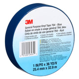 3M 764 General Purpose Vinyl Tape, Blue, 1 in x 36 yd, 5 mil (43431) (7000123887) (36 Pack) - 7