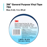 3M 764 General Purpose Vinyl Tape, Blue, 1 in x 36 yd, 5 mil (43431) (7000123887) (36 Pack) - 9