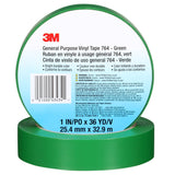 3M 764 General Purpose Vinyl Tape, Green, 1 in x 36 yd, 5 mil (43434) (7000123888) (36 Pack) - 7
