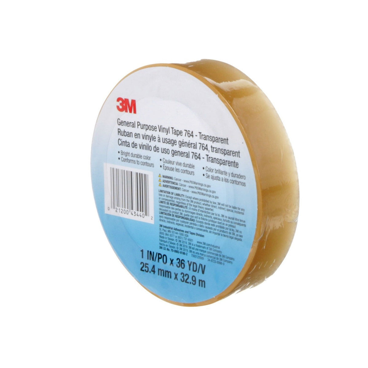 3M General Purpose Vinyl Tape, Transparent, 1 in x 36 yd, 5 mil Roll (764) (7000123889) (36 Pack) - 7