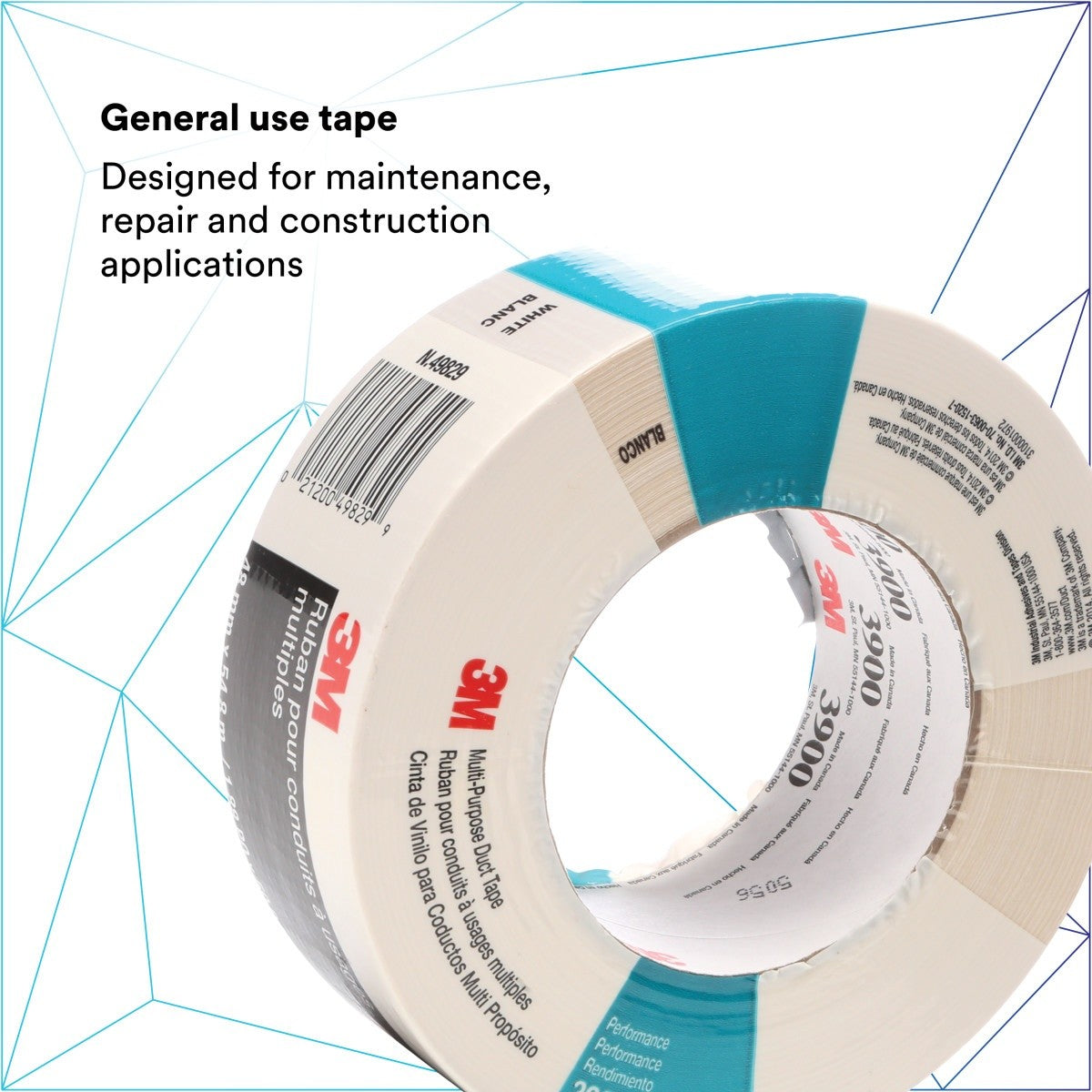 3M 3900 Multi Purpose Duct Tape, Rubber Adhesive, Water Resistant, White, 48 mm x 54.8 m, 7.6 mil (7000124008) (24 Pack) - 2