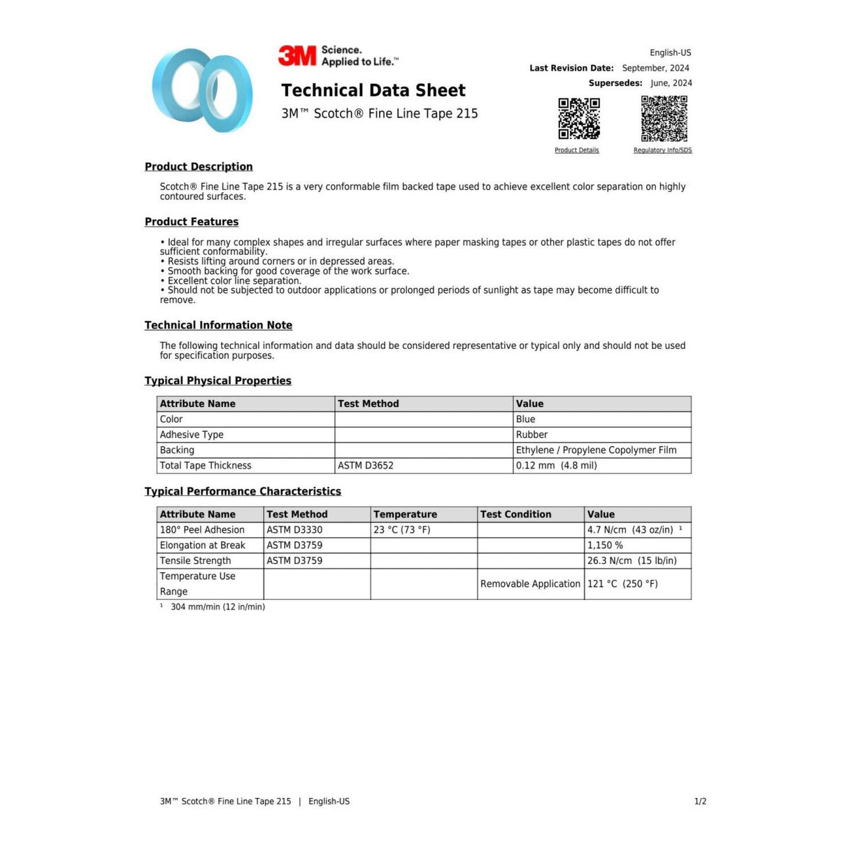 3M 215 Scotch Fine Line Tape, Blue, 2 in x 60 yd, 4.8 mil (7000124099) (24 Pack) - 5