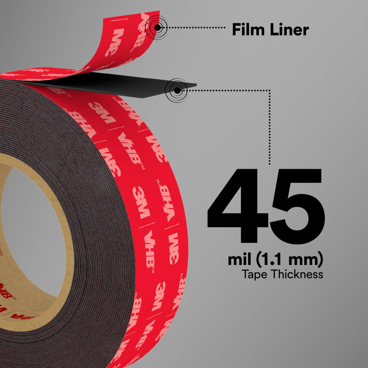 3M 5952 VHB Double-Sided Acrylic Foam Tape, Black, 1 in x 36 yd, 45 mil, Industrial Mounting (7000124123) (2 Pack) - 5