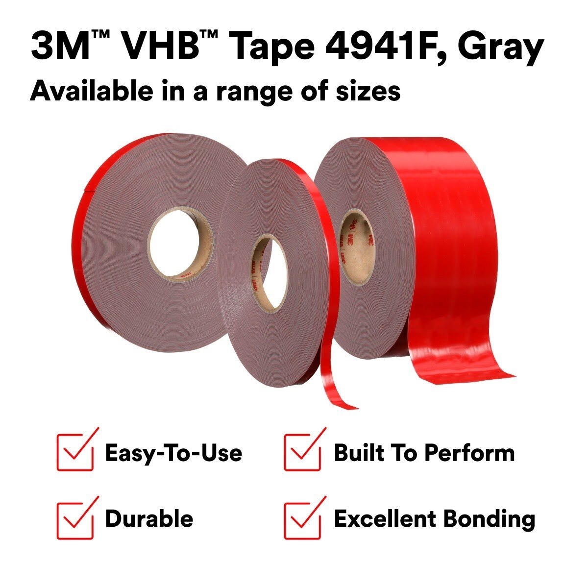 3M 4941 4941F VHB Tape F, Gray, 1/2 in x 36 yd, 45 mil, Film Liner (7000124127) (18 Pack) - 2
