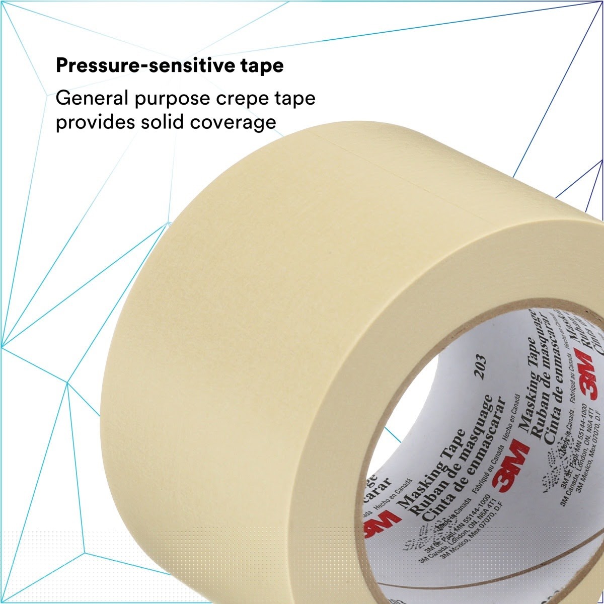 3M 203 General Purpose Masking Tape, Beige, 48 mm x 55 m, 4.7 mil (7000124209) (24 Pack) - 3