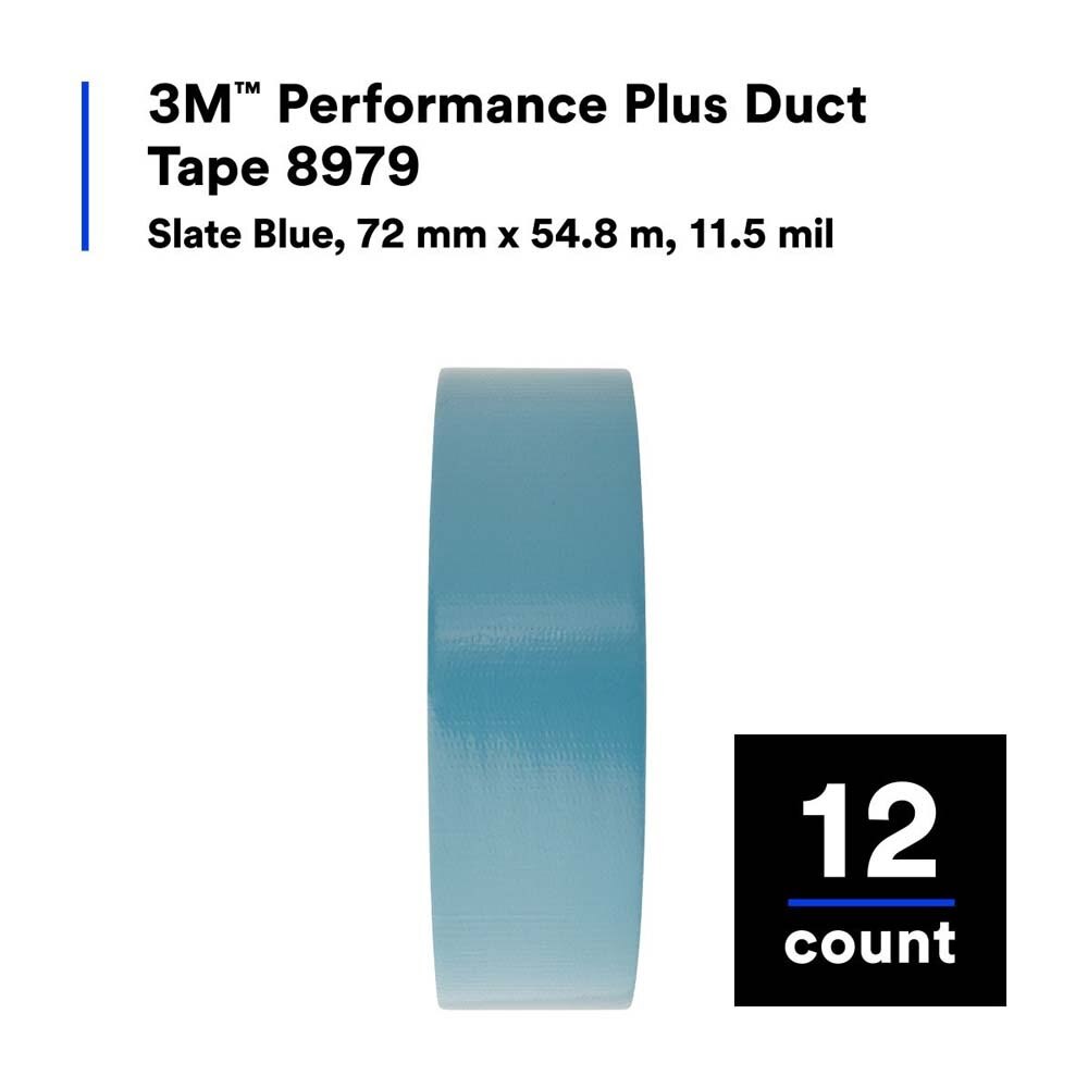 3M 7000124263 Performance Plus Duct Tape 8979, Slate Blue, 72 mm x 54.8 m, 12.1 mil (12 Pack) - 10
