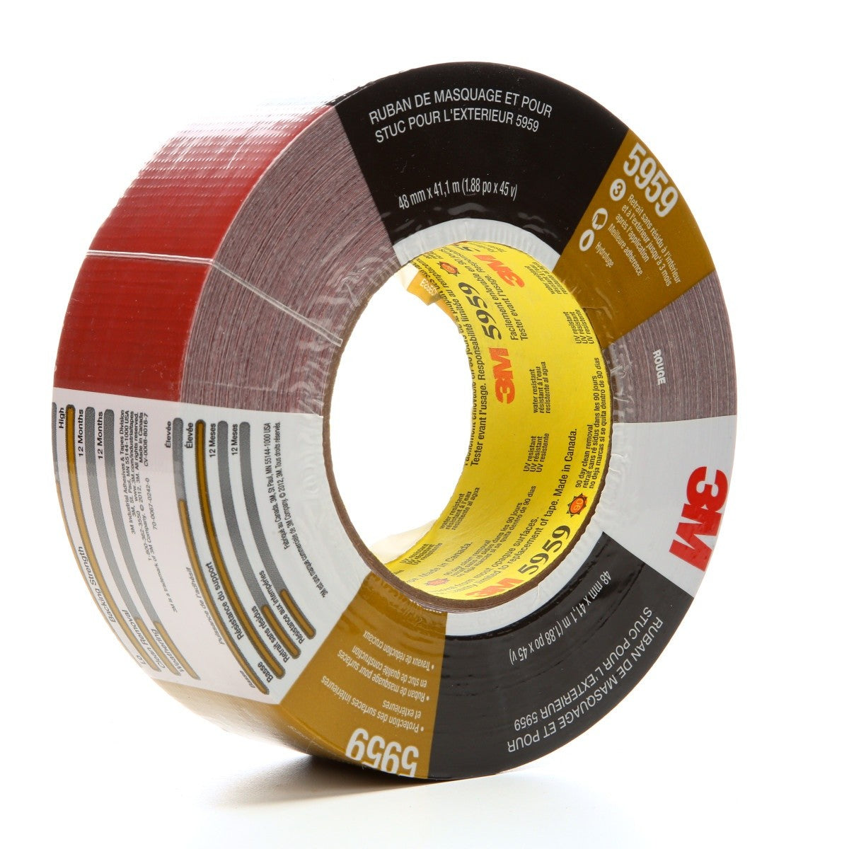 3M 5959 Outdoor Masking and Stucco Tape, Red, 48 mm x 41.1 m, 12.0 mil (7000124742) (12 Pack) - 3