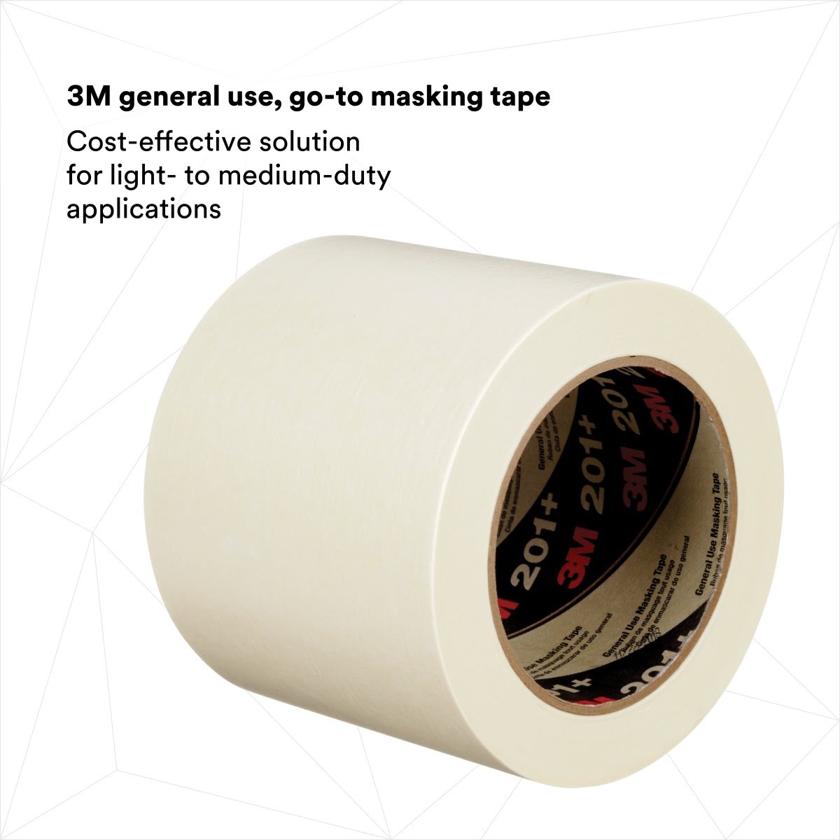 3M 201+ General Use Masking Tape, Crepe Paper, Low Unwind, Clean Removal, Easy Tear, Resist Slivering, Tan, 96 mm x 55 m, 4.4 mil (7000124885) (8 Pack) - 2