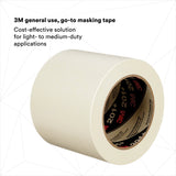 3M 201+ General Use Masking Tape, Crepe Paper, Low Unwind, Clean Removal, Easy Tear, Resist Slivering, Tan, 96 mm x 55 m, 4.4 mil (7000124885) (8 Pack) - 2
