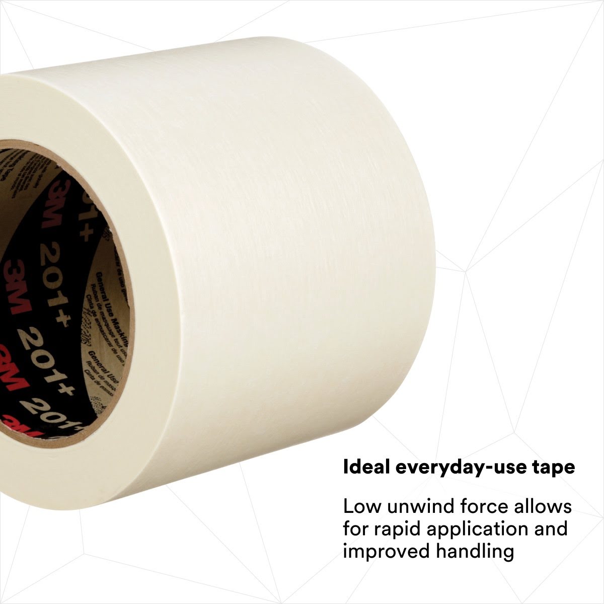 3M 201+ General Use Masking Tape, Crepe Paper, Low Unwind, Clean Removal, Easy Tear, Resist Slivering, Tan, 96 mm x 55 m, 4.4 mil (7000124885) (8 Pack) - 4