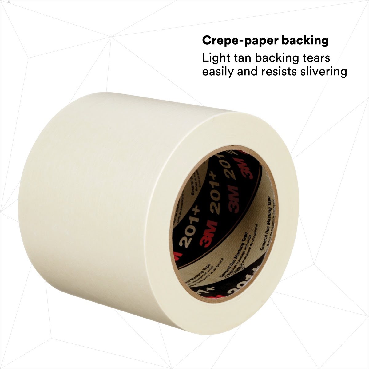 3M 201+ General Use Masking Tape, Crepe Paper, Low Unwind, Clean Removal, Easy Tear, Resist Slivering, Tan, 96 mm x 55 m, 4.4 mil (7000124885) (8 Pack) - 5