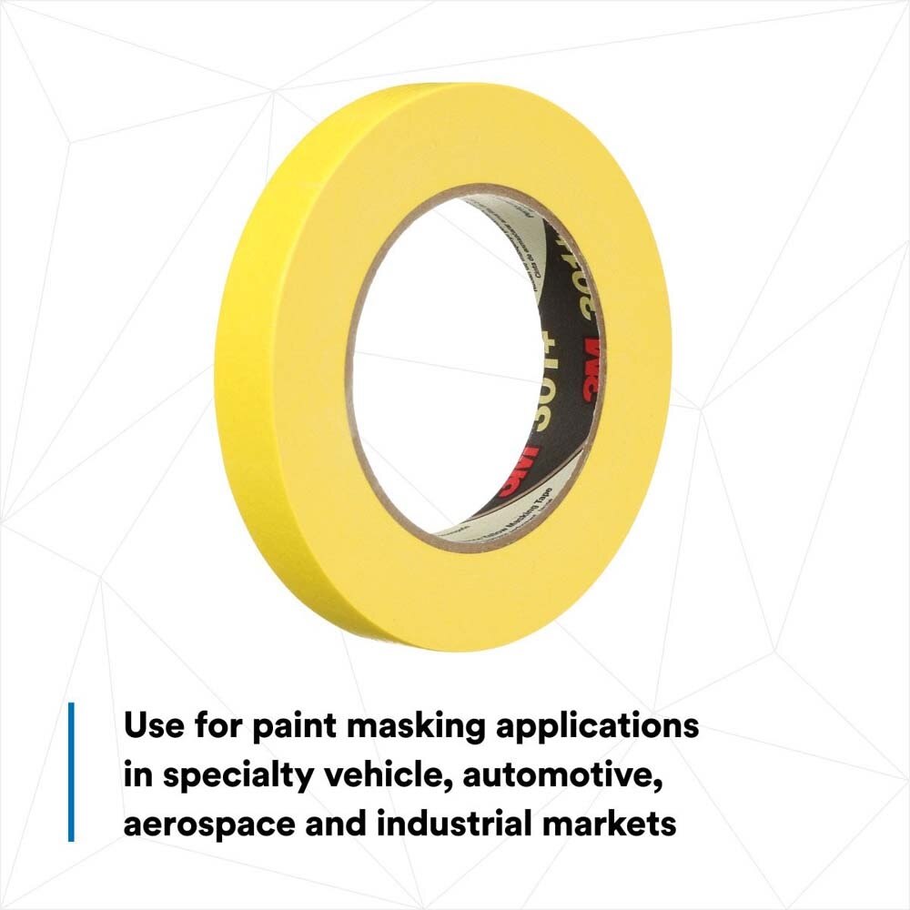 3M 7000124888 Performance Yellow Masking Tape 301+ for Automotive, Specialty Vehicle and Industrial Paint Masking, 18 mm x 55 m (48 Pack) - 6