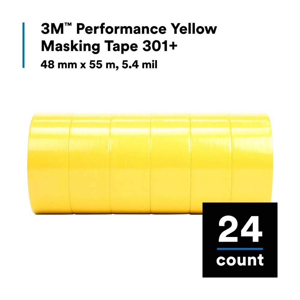 3M 7000124891 Performance Yellow Masking Tape 301+, 48 mm x 55 m, 6.3 mil (24 Pack) - 4