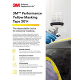 3M 301+ Performance Yellow Masking Tape , 72 mm x 55 m, 6.3 mil (7000124892) (12 Pack) - 8