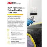 3M 7000124892 Performance Yellow Masking Tape 301+, 72 mm x 55 m, 6.3 mil (12 Pack) - 8