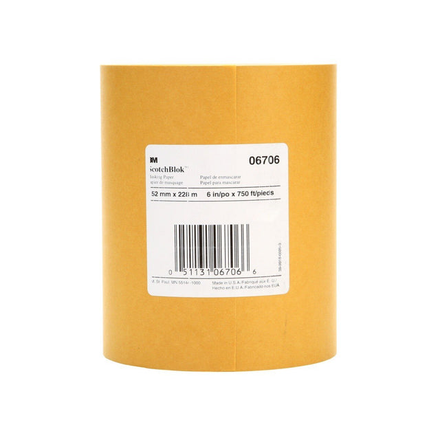 3M Scotchblok Masking Paper, Gold, Polycoated Backing, Bleed Through Resistant, 6 in x 750 ft (06706) (7000125998) (6 Pack)