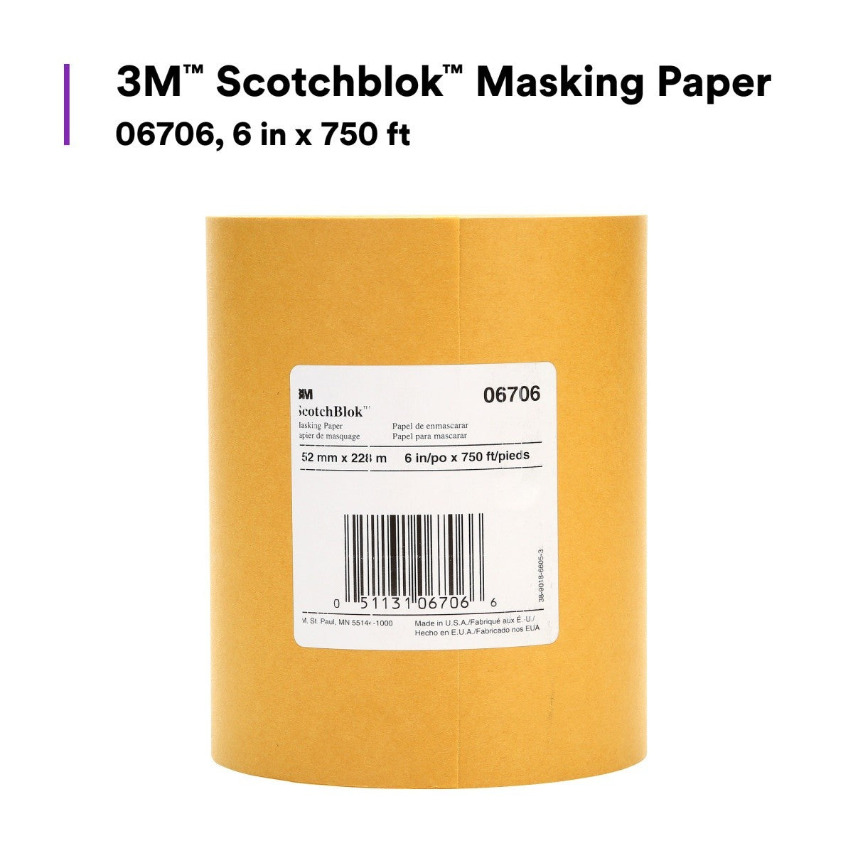 3M Scotchblok Masking Paper, Gold, Polycoated Backing, Bleed Through Resistant, 6 in x 750 ft (06706) (7000125998) (6 Pack) - 2