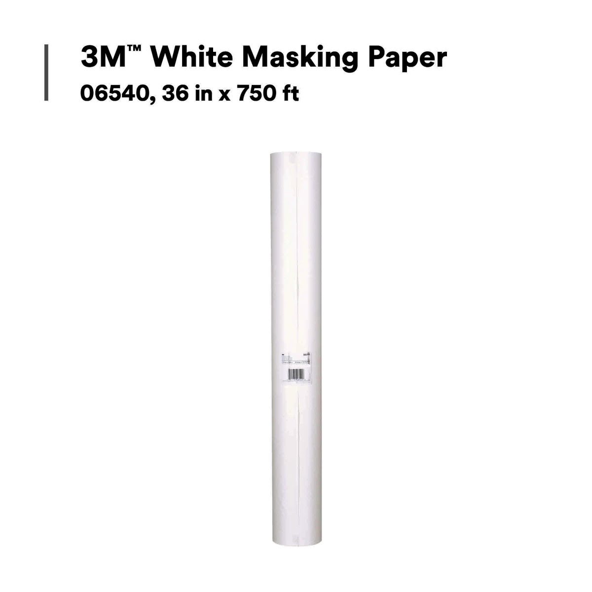3M 06540 White Masking Paper Roll 36 in x 750 ft (7000126067) - 2