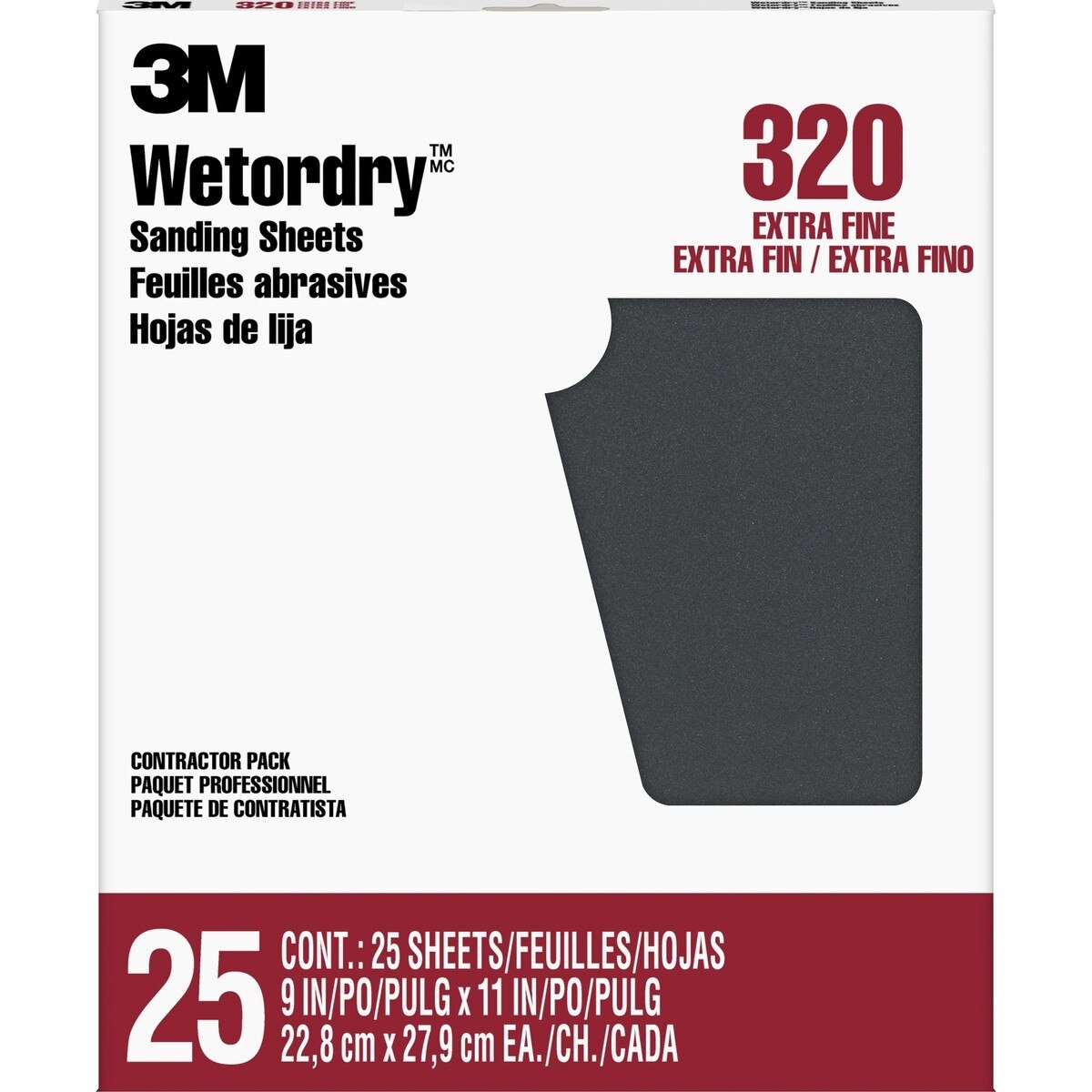 3M 99421 99421NA 9" x 11" Wetordry Sanding Sheets 320 Grit Wet Dry  (25 Pack) (7000126425)