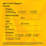 3M 310-1103 E-A-R Classic Earplugs, Uncorded, Small, Foam, Pillow Pack, NRR 29 dB (7000127171) (200 Pair) (10 Pack) - 10