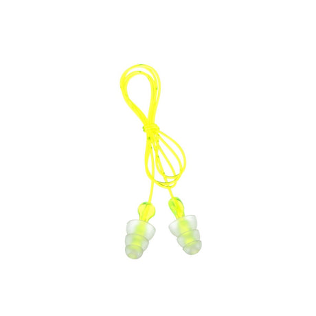 3M P3000 Tri-Flange Earplugs, Corded, Reusable, NRR 26 dB, Transparent with Yellow Vinyl Cord (7000127187) (400 Pack)