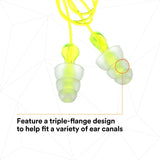 3M P3000 Tri-Flange Earplugs, Corded, Reusable, NRR 26 dB, Transparent with Yellow Vinyl Cord (7000127187) (400 Pack) - 5