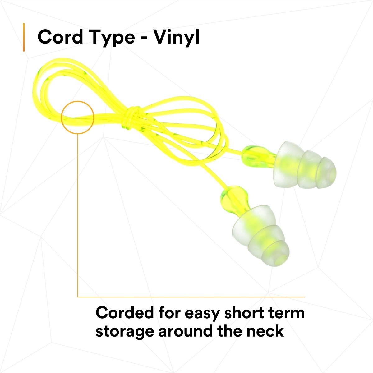 3M P3000 Tri-Flange Earplugs, Corded, Reusable, NRR 26 dB, Transparent with Yellow Vinyl Cord (7000127187) (400 Pack) - 7