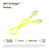 3M P3000 Tri-Flange Earplugs, Corded, Reusable, NRR 26 dB, Transparent with Yellow Vinyl Cord (7000127187) (400 Pack) - 8