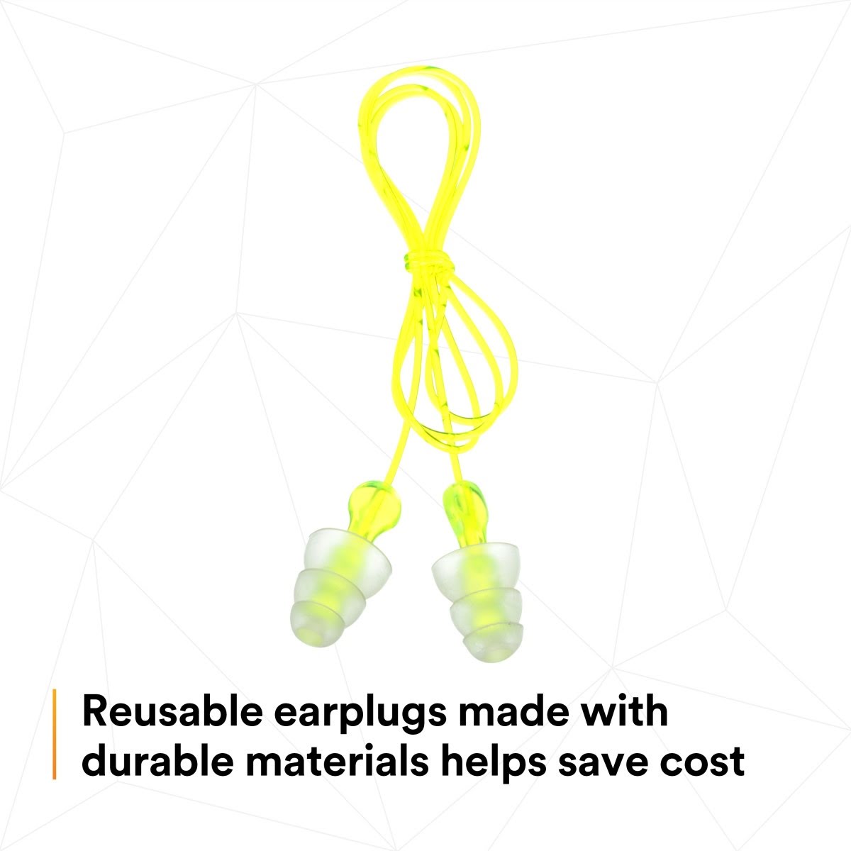 3M P3000 Tri-Flange Earplugs, Corded, Reusable, NRR 26 dB, Transparent with Yellow Vinyl Cord (7000127187) (400 Pack) - 9