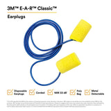 3M 311-4101 E-A-R Classic Plus Metal Detectable Corded Disposable Foam Earplugs, NRR 33 dB, Poly Bag, 200 Pair (7000127210) (2000 Pack) - 2