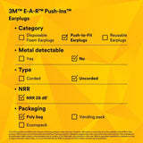 3M 318-1000 E-A-R Push-Ins Earplugs, Push-to-Fit Foam, Uncorded, NRR 28 dB, Blue Yellow, Poly Bag (7000127213) (400 Pack) - 10
