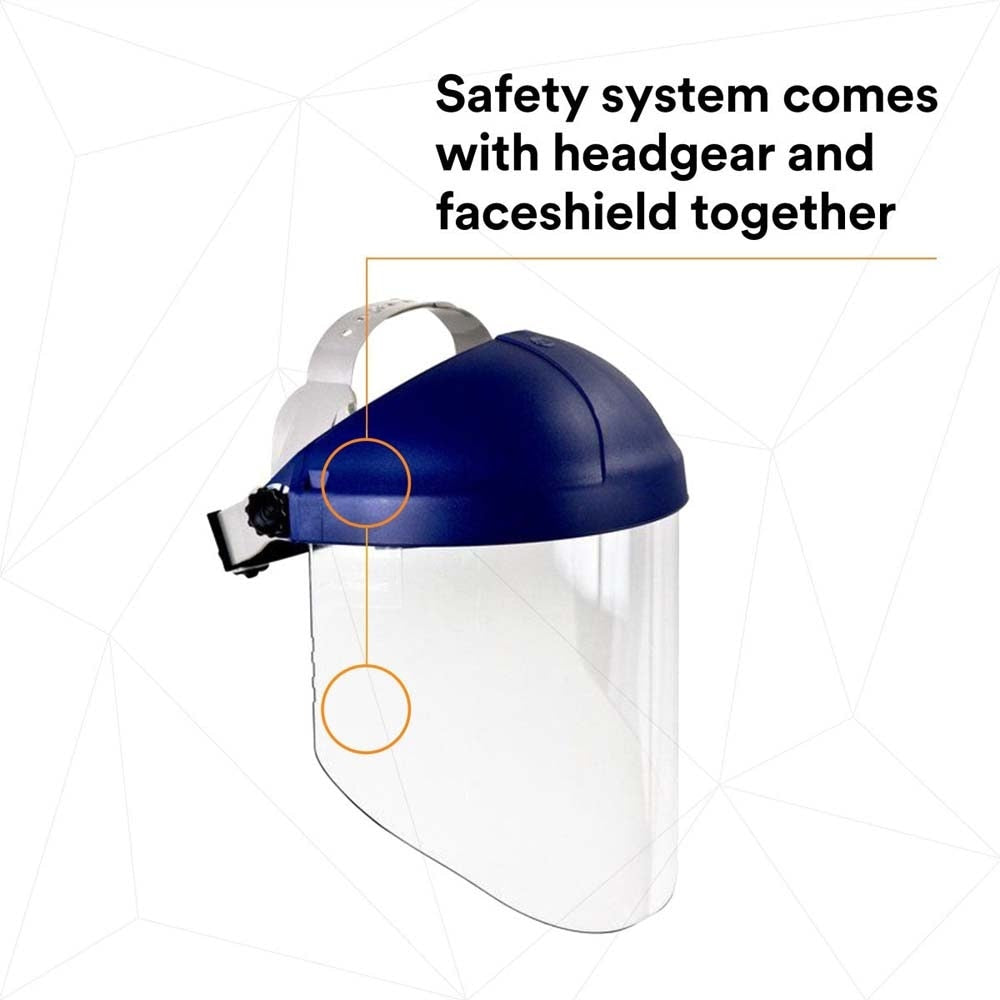 3M 82783-00000 W96 H8A Ratchet Headgear and WP96 Clear Faceshield Safety System, ANSI Z87.1, Adjustable Thermoplastic (7000127244) - 7